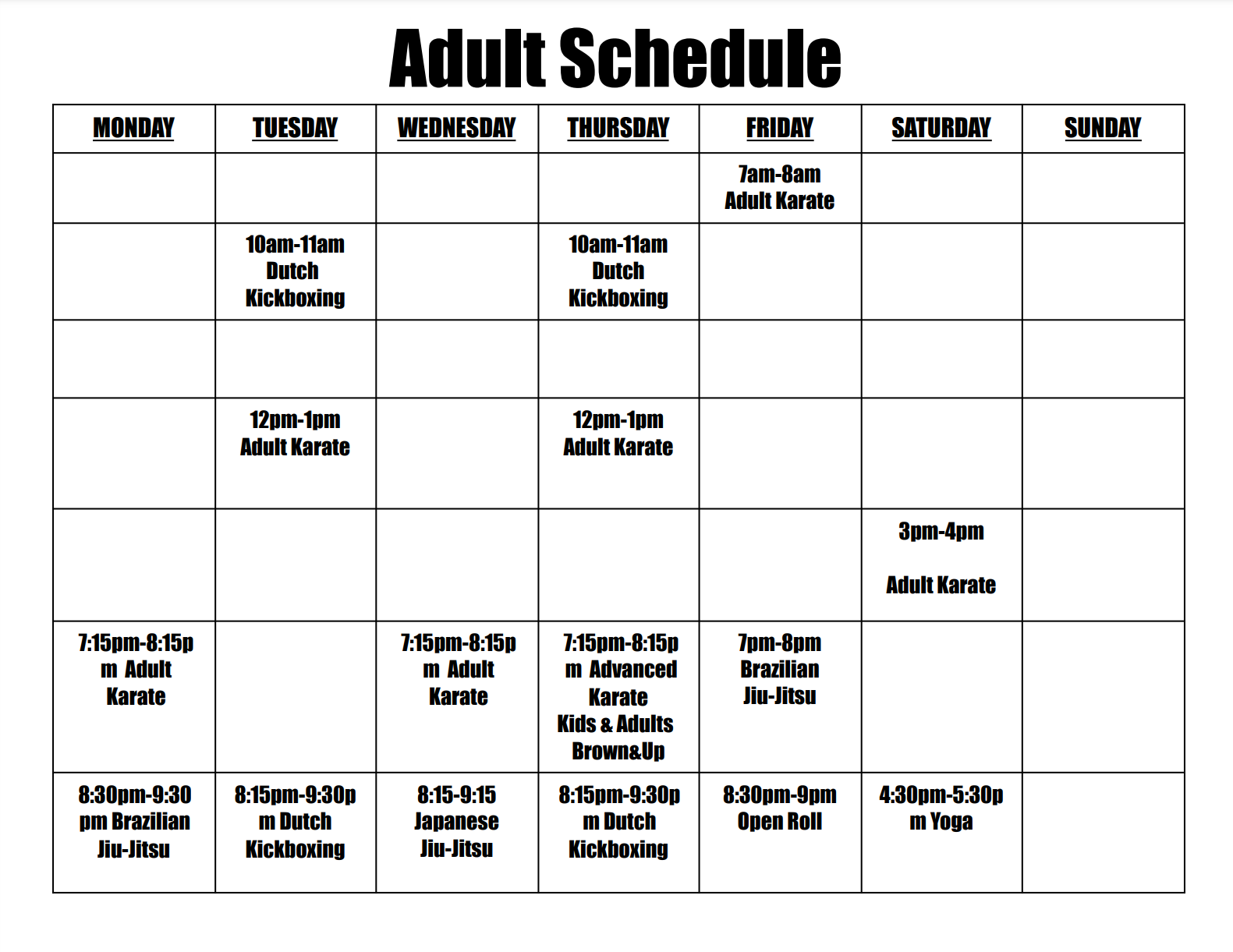Adult Schedule image